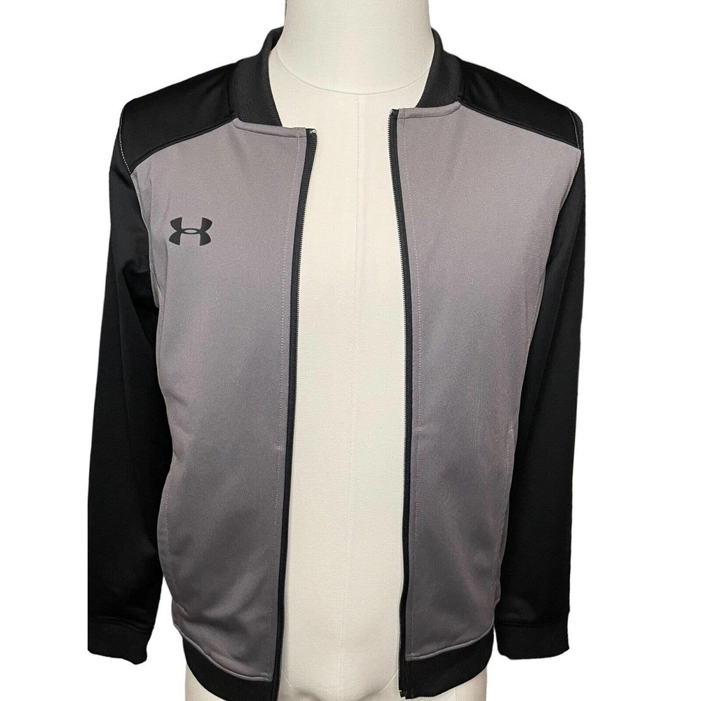 Under Armour Men's Challenger Ii Track Jacket Gray Black Fitted Size Small